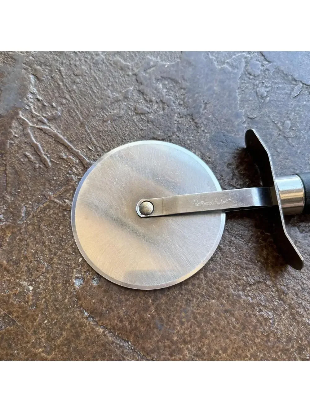 Pampered Chef Pizza Cutter Stainless Steel with Blade Cover - Retired